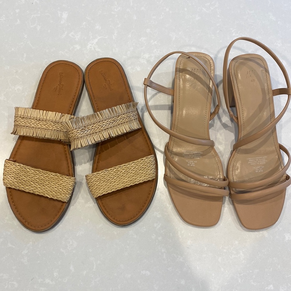 Get two pair! Slides and heels tan us 9